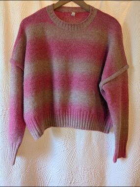 Wishlist Pink and Taupe Ombre Crewneck Sweater